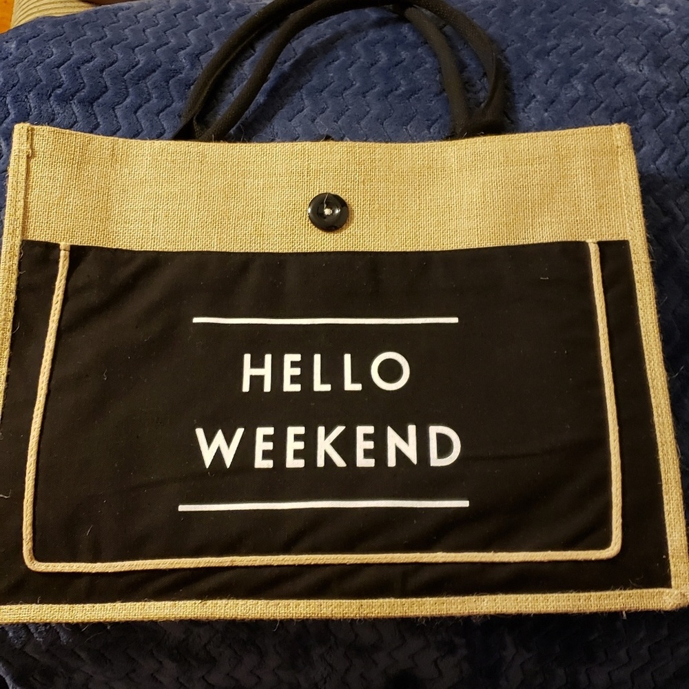 Hello Weekend straw tote bag